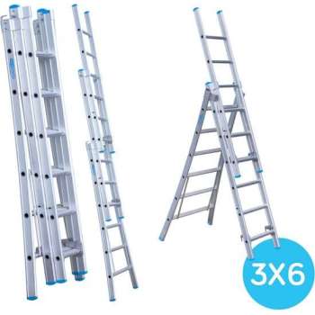 Eurostairs Reform ladder driedelig uitgebogen 3x6 sporten