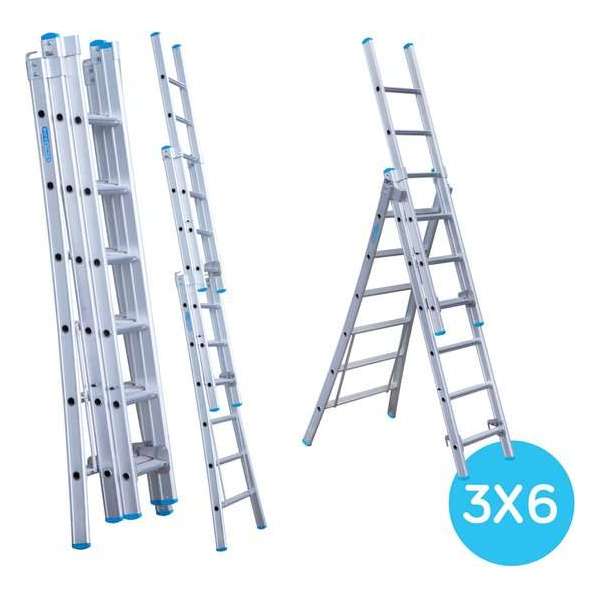 Eurostairs Reform ladder driedelig uitgebogen 3x6 sporten