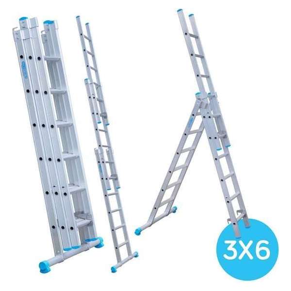 Eurostairs Reform ladder driedelig recht 3x6 sporten