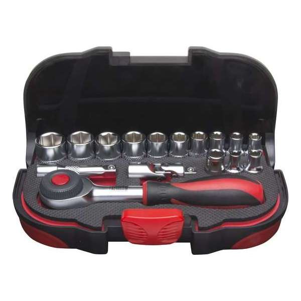 Professionele 1/4" doppenset - incl. 360 graden rotatie ratel met quick release button - 16-delig