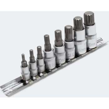 Doppenset, Torx, spline inwendig, 8 delig. Metrisch - Torxbit Torxdop veeltand Doppes Set torks veeltandig - Multistrobe