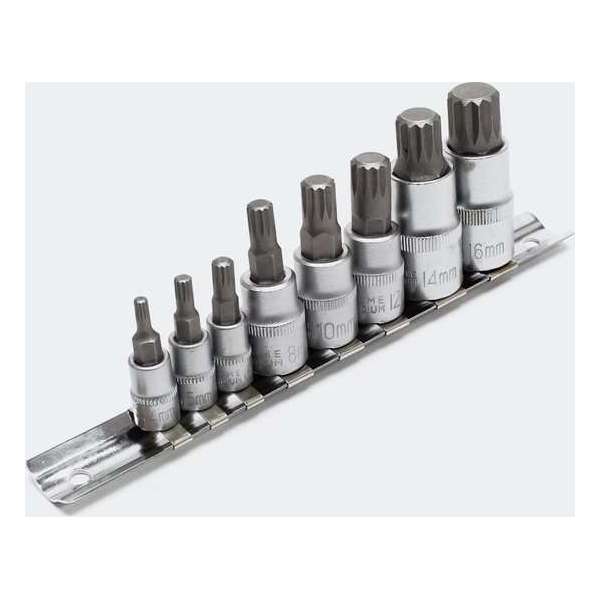 Doppenset, Torx, spline inwendig, 8 delig. Metrisch - Torxbit Torxdop veeltand Doppes Set torks veeltandig - Multistrobe