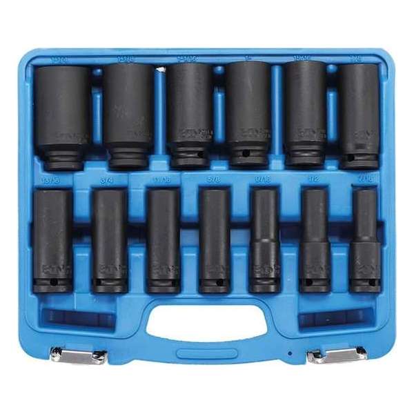 Krachtdoppenset – Impact Socket Set  (Engels/ Inch/ SAE) 1/2", 13 delig 75 mm, BGS 5208