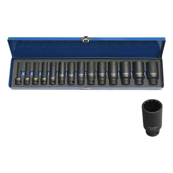 Zware professionele doppenset 14 delig, 1/2" - Normex