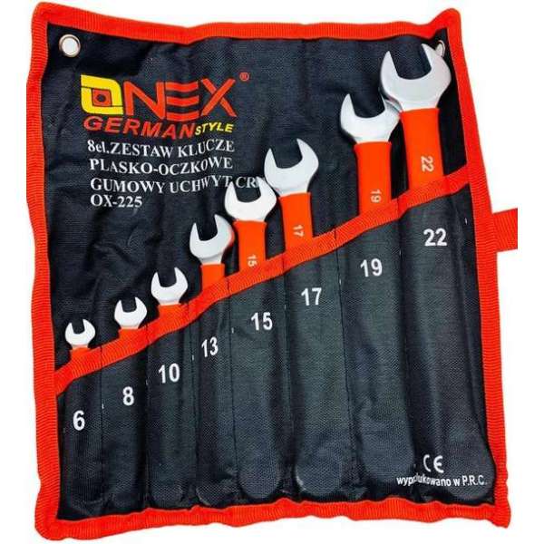 Onex Ring-Steeksleutelset 8-delig 6-22mm - Chroom Vanadium Staal