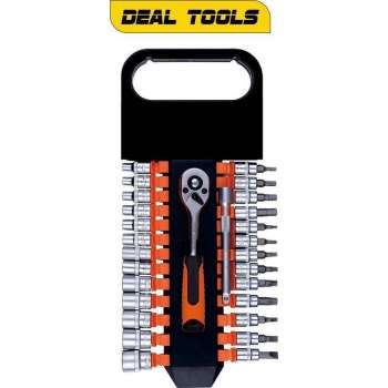 Deal Tools Chroom-Vanadiumstaal Dopsleutel Set Met Bits 1/4" | 27 Delig