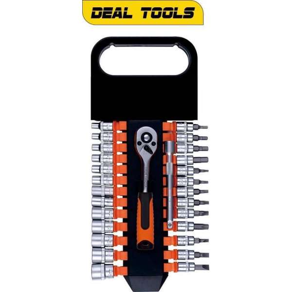 Deal Tools Chroom-Vanadiumstaal Dopsleutel Set Met Bits 1/4" | 27 Delig