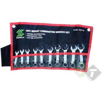 Steekringsleutel set, 10 delig, Seneca, kort model, maten 10 tot 19mm