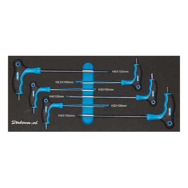 Datona® 6-delige inbussleutel set in Plus softmodule - T greep - Hoogwaardig Staal - Blauw - Zwart