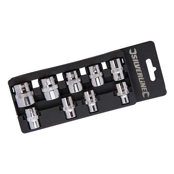 "Silverline 9-delige imperale doppen set met 3/8" aandrijving 1/4" - 3/4""