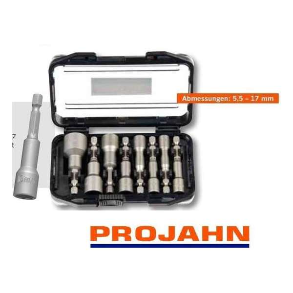 ''Projahn'' 8-delige Dopsleutelset - magnetisch -  opname 1/4 - 65mm lang