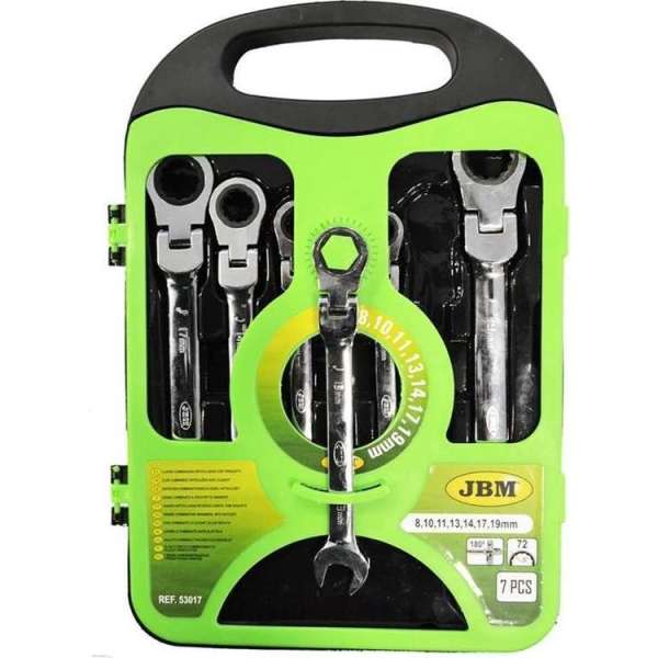 JBM Tools | Steek / Ring Ratelset | Ringsleutel / Ratelsleutel | Flexibel | 7-Delig |