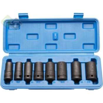 Wielbout demontage set, Krachtdoppenset, 8 delig, 1/2 duims aansluiting, 17 tot 27.5mm, slagdoppen