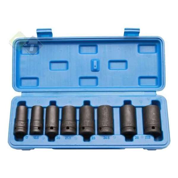 Wielbout demontage set, Krachtdoppenset, 8 delig, 1/2 duims aansluiting, 17 tot 27.5mm, slagdoppen