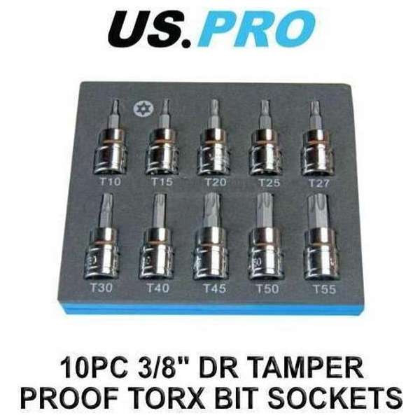 Torx doppenset met boring 3/8" in foam inlay 10-delig