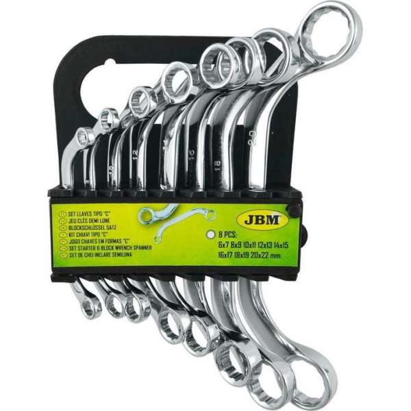 JBM Tools | Set van 8 ringsleutels | C-vorm | 12 kantig