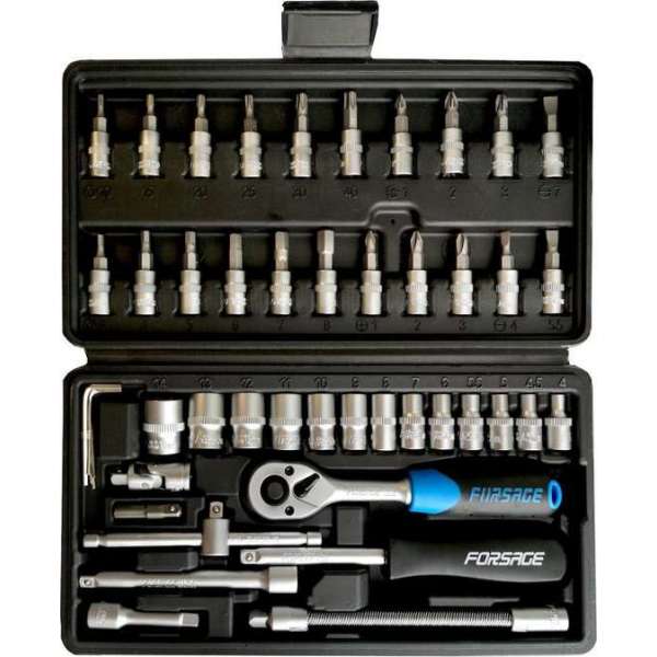 FORSAGE dopsleutel set  46 delig 1/4" (6 punt, 4-14mm)