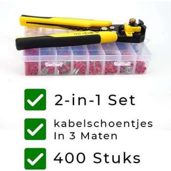 Kabelschoentjes Set INCLUSIEF Automatische Striptang + Krimptang – Set van 400 Kabelschoenen