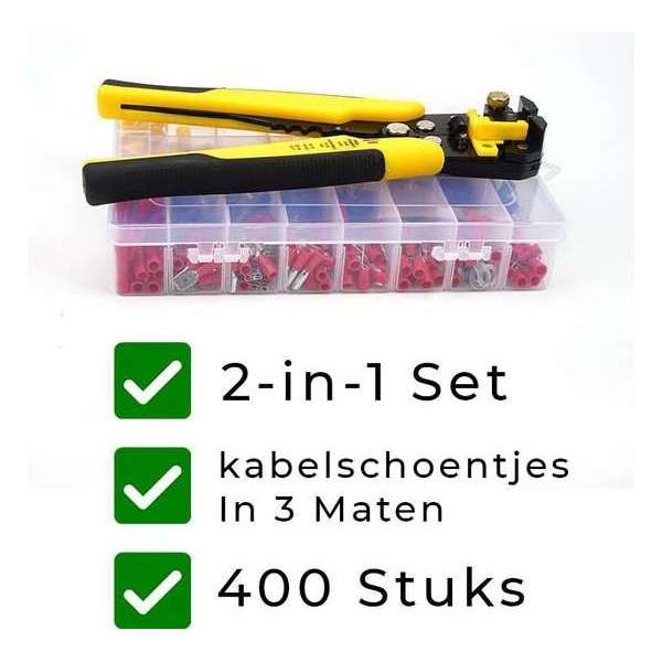 Kabelschoentjes Set INCLUSIEF Automatische Striptang + Krimptang – Set van 400 Kabelschoenen