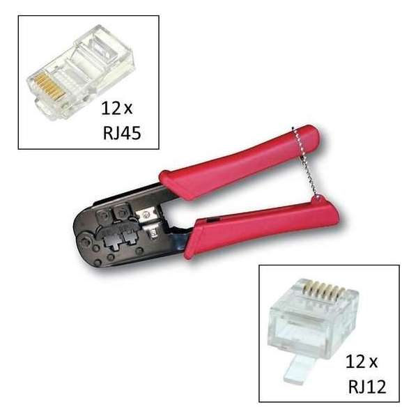 Modulair Tangset 25 delig 6 polig / 8 polig RJ12 RJ11 RJ45 krimptang striptang kniptang complete set