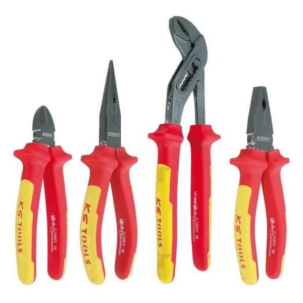 KS Tools geïsoleerde tangen set  kniptang / combinatietang / telefoontang / waterpomptang (4 stuks 150-250mm)