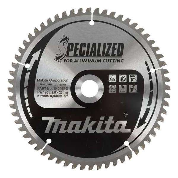 Makita B-09612 Specialized Cirkelzaagblad - 190 x 20 x 60T - Aluminium / Trespa / Kunststof