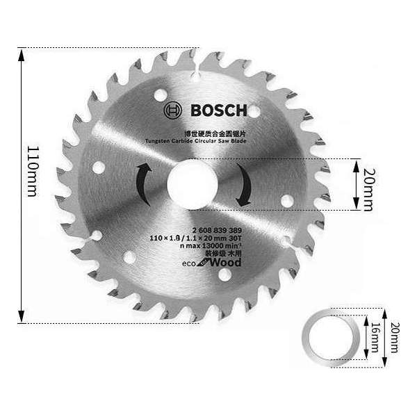 Bosch 110x1.8 / 1.1x20 mm 30T Cirkelzaagblad Hout