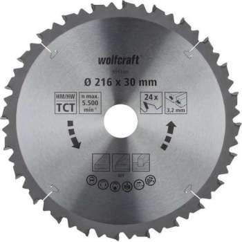 Wolfcraft HM-zaagblad 216 x 30 x 3,2 mm