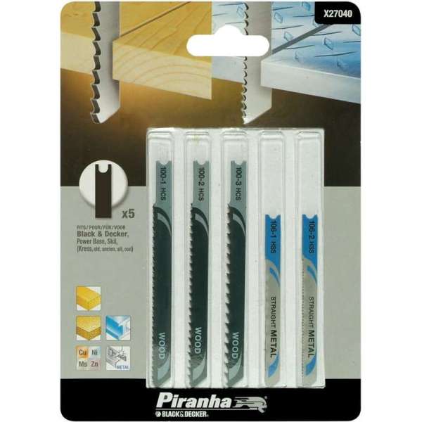 Piranha 5 stuks decoupeerzaagblad hout en metaal U-schacht  X27040