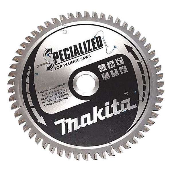 Makita B-09307 Specialized Cirkelzaagblad - 165 x 20 x 56T - Aluminium / Trespa / Kunststof