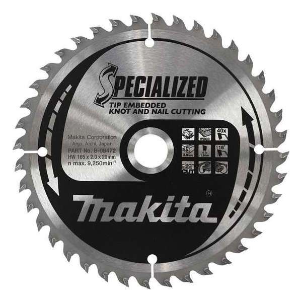 Makita B-09416 Specialized Cirkelzaagblad - 185 x 30 x 20T - Hout (Met nagels) / Gasbeton