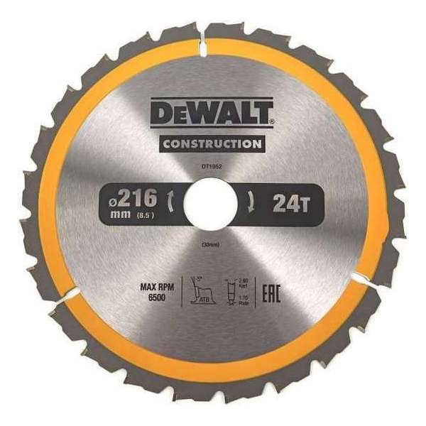 DeWALT DT1952 Cirkelzaagblad 216x30mm 24T ATB