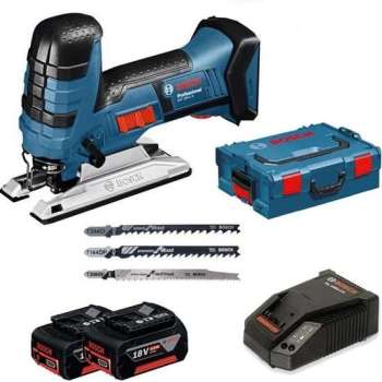 Bosch Professional GST 18 V-LI S Accu decoupeerzaag - Met 2x 5,0Ah accu's, GAL 1880 CV snellader en L-BOXX