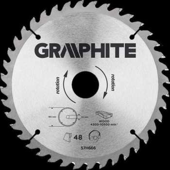 "Graphite 57H670 Cirkelzaagblad 190mm, Asgat 30mm, Tanden 40, Dikte 3,2, Vulringen 16/20/25, TCT"