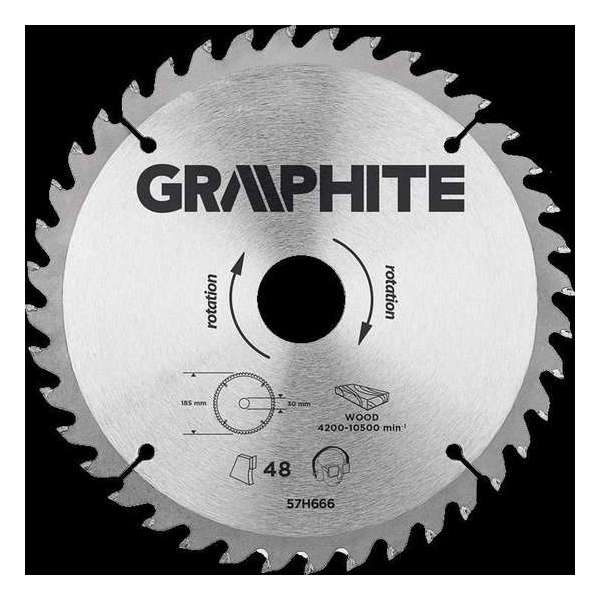 "Graphite 57H670 Cirkelzaagblad 190mm, Asgat 30mm, Tanden 40, Dikte 3,2, Vulringen 16/20/25, TCT"