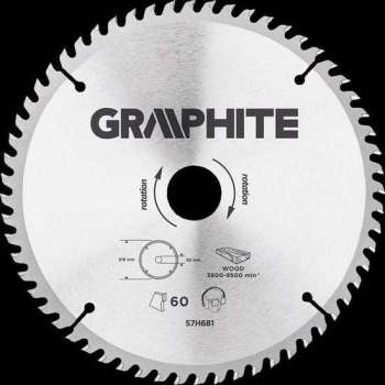 Graphite 57H681 Cirkelzaagblad voor Hout 216mm, Asgat 30mm, Tanden 60, Dikte 3,2, Vulringen 16/20/25, TCT