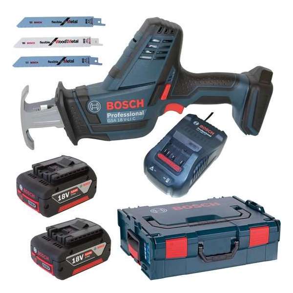 Bosch Professional GSA 18 V-LI C Accu reciprozaag - Met 2x 5,0Ah accu's, GAL 1880 CV snellader en L-BOXX