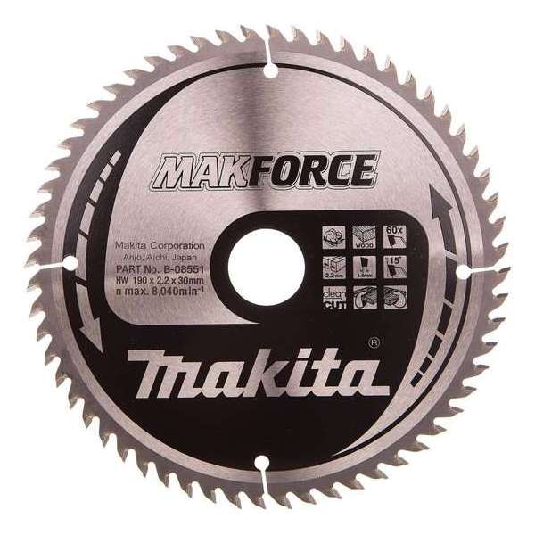 Makita Cirkelzaagblad Hout 190x2.2x30mm 60T B-08551