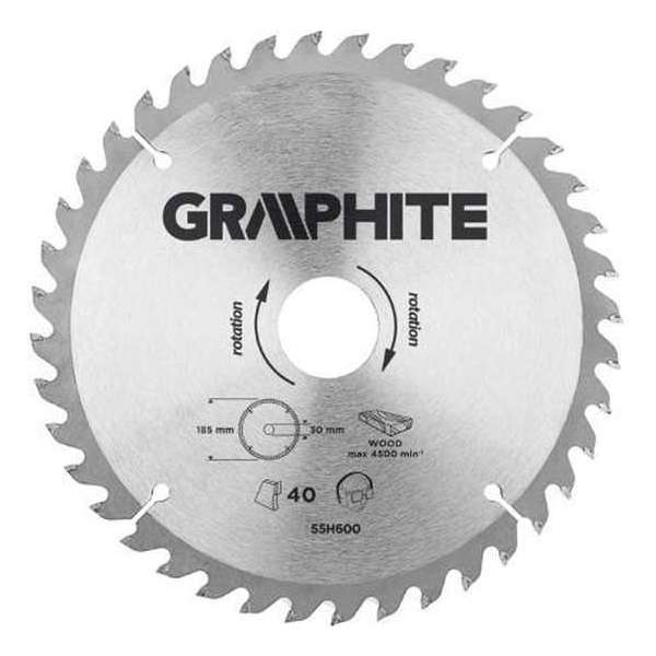 GRAPHITE Cirkelzaagblad 185 mm, 40 tands, Hout