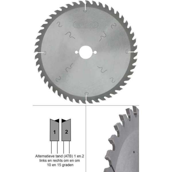 250mm hout TCT zaagblad 48 tands - asgat 30mm Vuren / Ceder / Multiplex