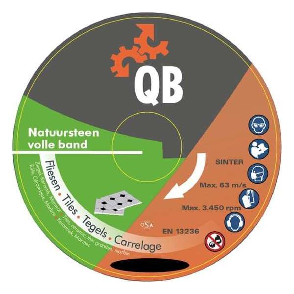 Diamant zaagblad QB natuursteen volle band Ø230mm asgat 22,2mm - slijpschijf