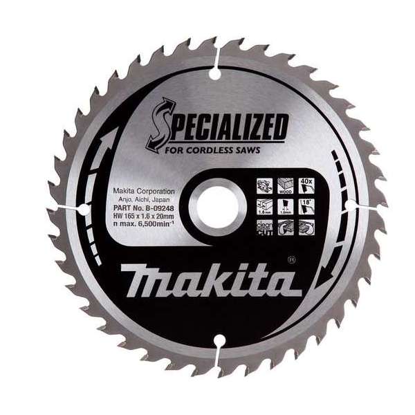 Makita B-09248 Specialized Cirkelzaagblad - 165 x 20 x 40T - Hout