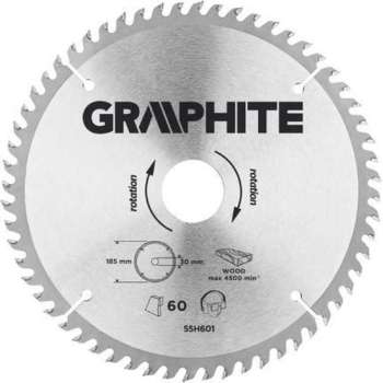 GRAPHITE Cirkelzaagblad 185 mm, 60 tands, Hout