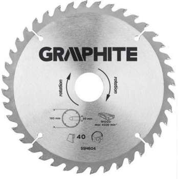 GRAPHITE Cirkelzaagblad 180 mm, 60 tands, Hout