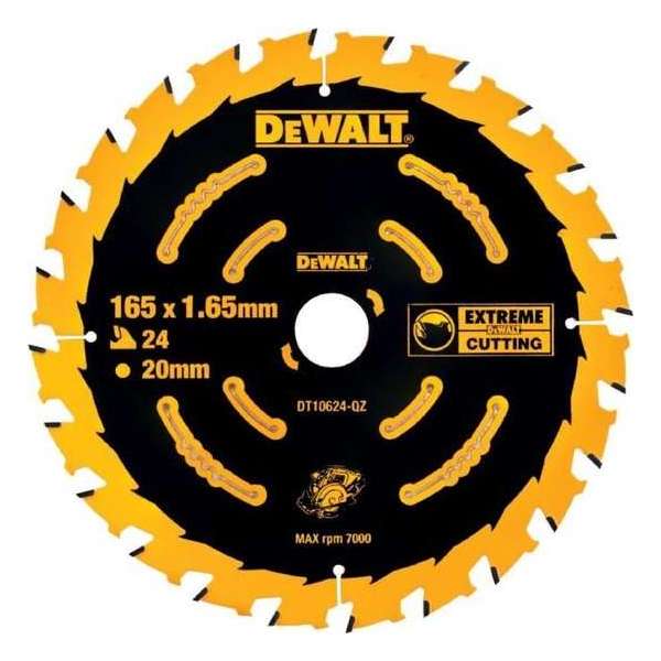 DeWalt DT10624 Extreme Cirkelzaagblad - 165 x 20 x 24T - Hout (Met Nagels)