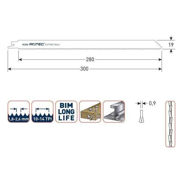 Reciprozaagblad RC550 / S1222VF  set 5 stuks