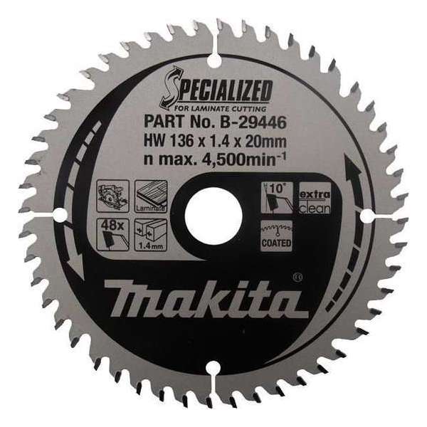 Makita B-29446 Specialized Cirkelzaagblad - 136 x 20 x 48T - Laminaat