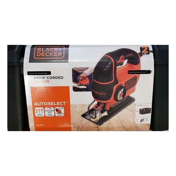 Black + Decker KS801SEK5A-QS decoupeerzaag, 550 W, zaagdiepte, 5 mm metaal & 80 mm, hout, 5 messen, in gereedschapskist