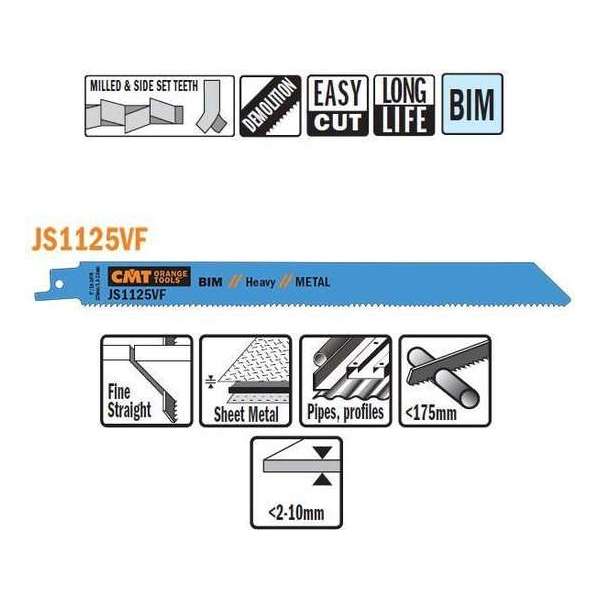 Bi-metaal reciprozaagblad 300 x 1,25 mm. 10-14tpi  (5 stuks)