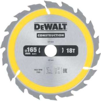 DeWalt DT1933 Cirkelzaagblad - 165 x 20 x 18T - Hout